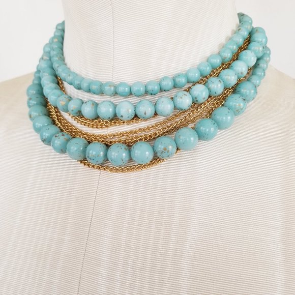Vintage 3 Tier Turquoise (Howlite) Choker Necklace 11" - Picture 2 of 12